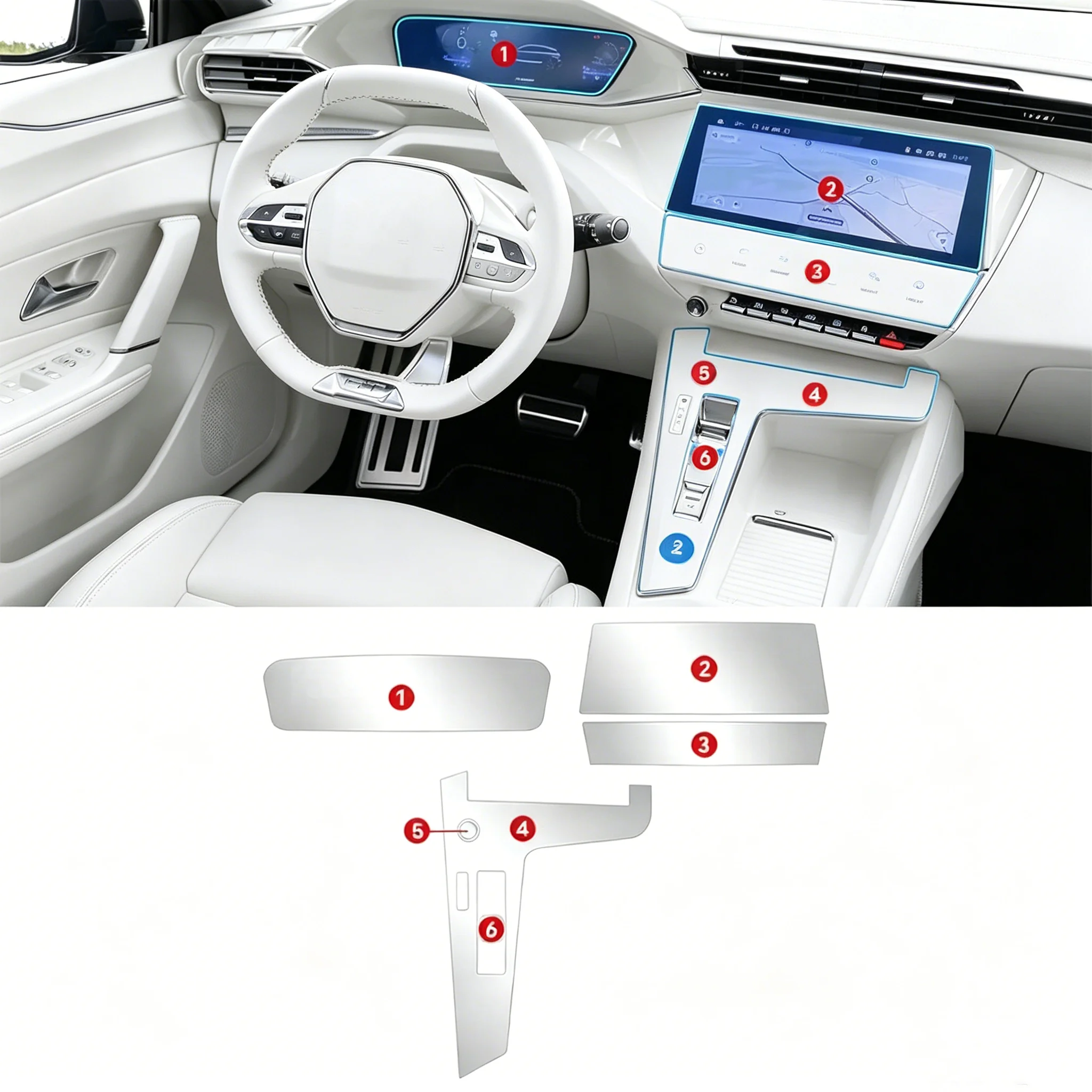 Image of Für Peugeot 408 2023-2025 Auto GPS-Navigationsbildschirm Schutzfolie Schalthebel-Panel TPU Transparenter Aufkleber Innenraumfolie
