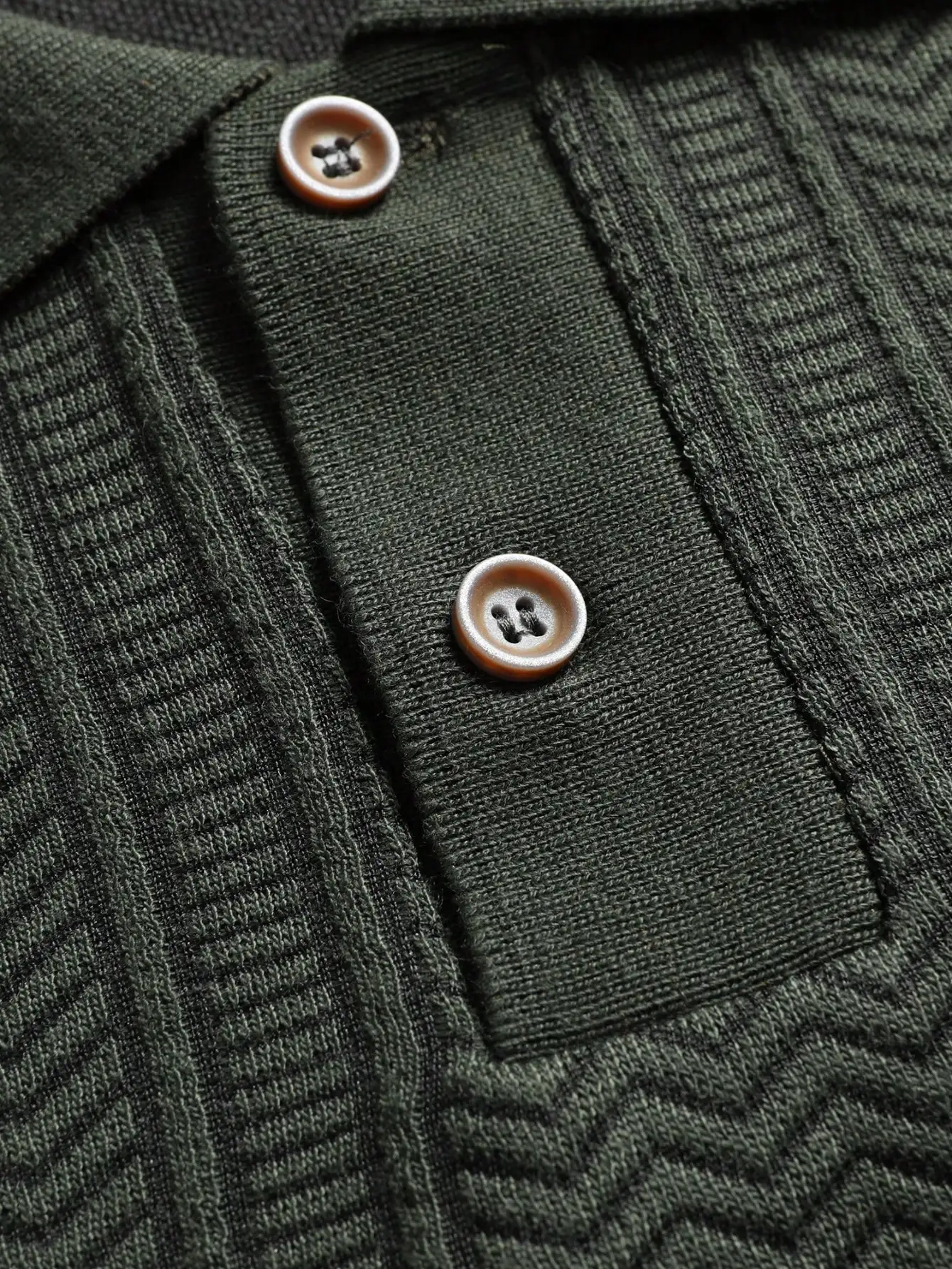 Men's Green Textured Knit Polo Shirt, Short Sleeve, Regular Fit, Casual Wear