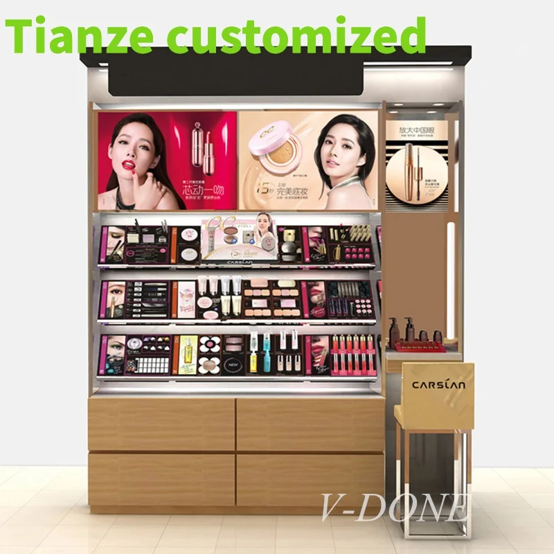 

Customized-Simple style department store design skin care product makeup wooden display counter perfume retail shop showcase