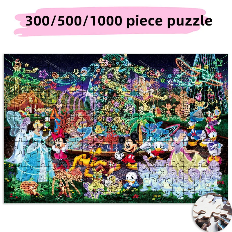 Disney Characters Magic Fluorescent Cartoon 300 500 1000 Pieces Puzzle Creative Educational Toys Kids Adult Collection Hobby