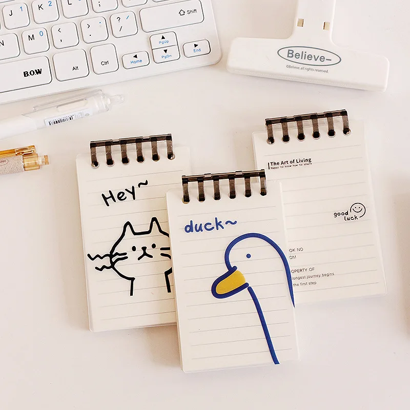 Mini Pocket Notebooks Cute Cat Kawaii Good Luck Duck Black and White Grid 6 Hole Loose-leaf Binder Notebook