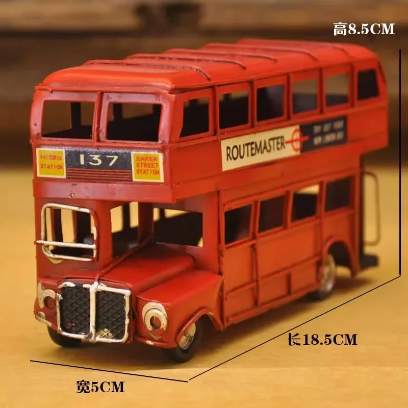 Red Iron Double-decker Bus Model Handmade Classic London Street Bus Memory of Old Times Gift Home Decoration