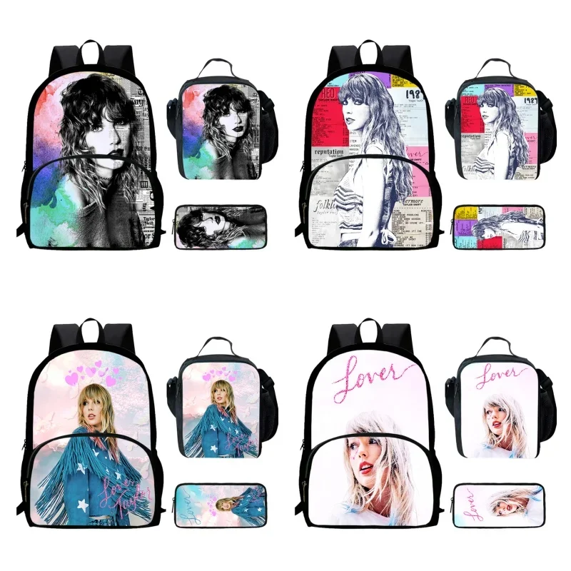 Cartoon Taylor S-Swift Child School Backpack with Front Pocket,Lunch Bags,Pencil Bags for Aged 5-10 Anime School Bags Boys Girls