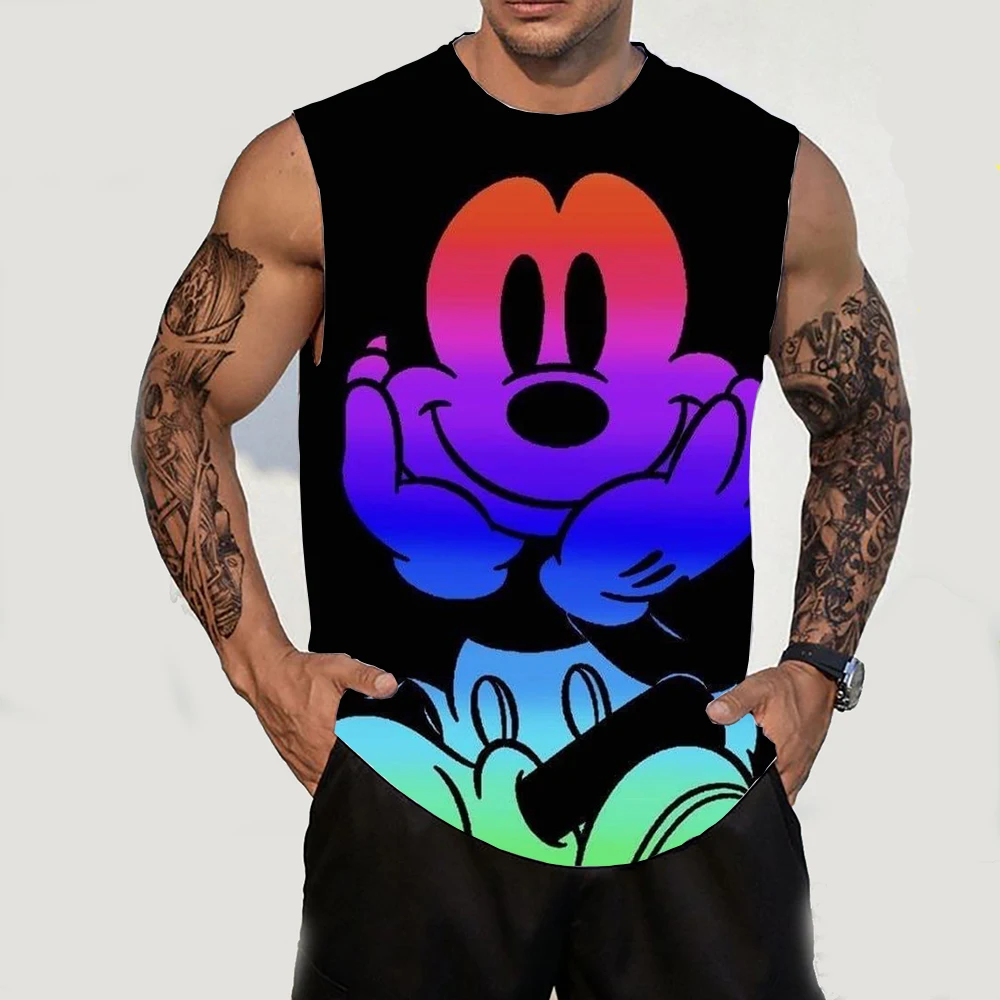 

Disney Mickey Mouse Men's Tank Top O-Neck Tank Top Casual Summer Sleeveless Large T-shirt Top Street Clothing