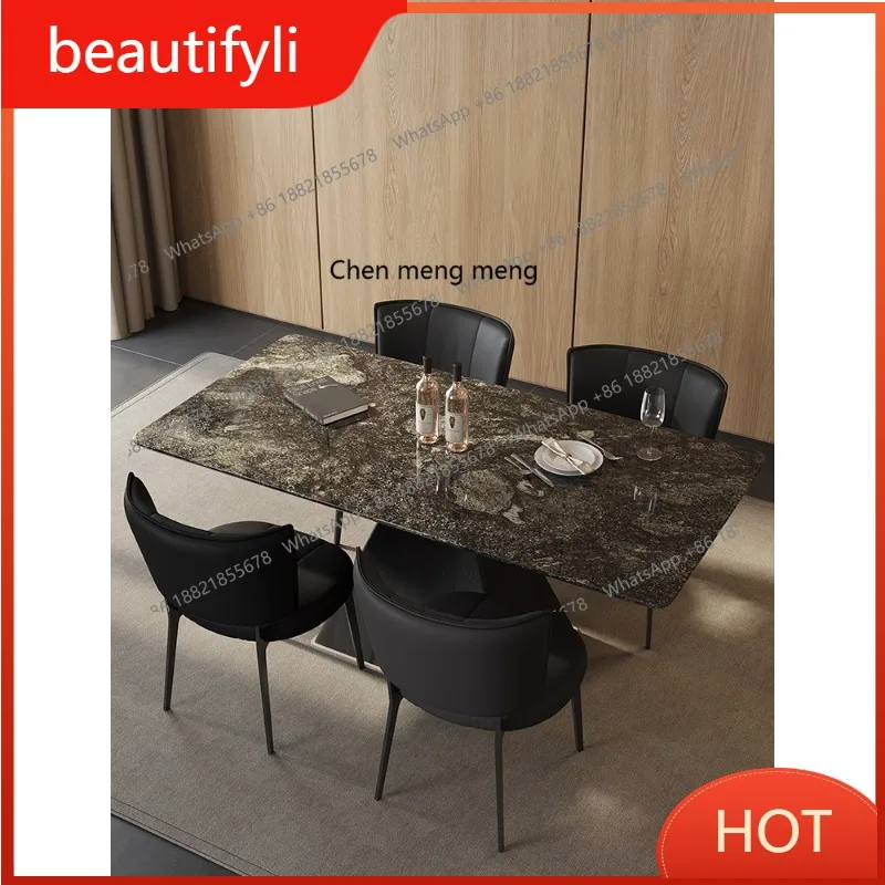 Luxury stone dining table living room premium Italian minimalist natural marble light luxury rectangular dining table and chairs