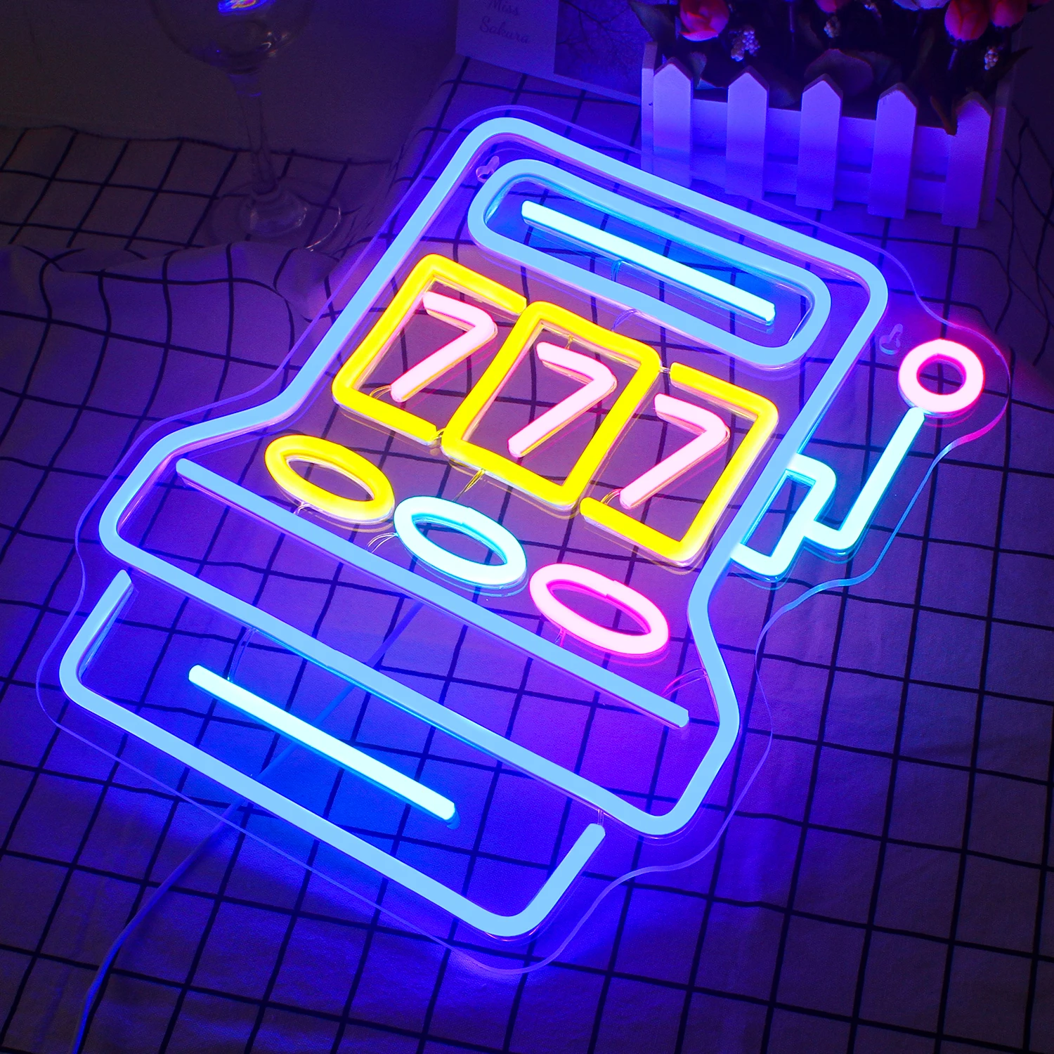 777 Game Room Neon Sign for Wall Decor USB Powered Led Neon Signs Boys Room Decor Man Cave Bedroom Decor Lucking Number Neon