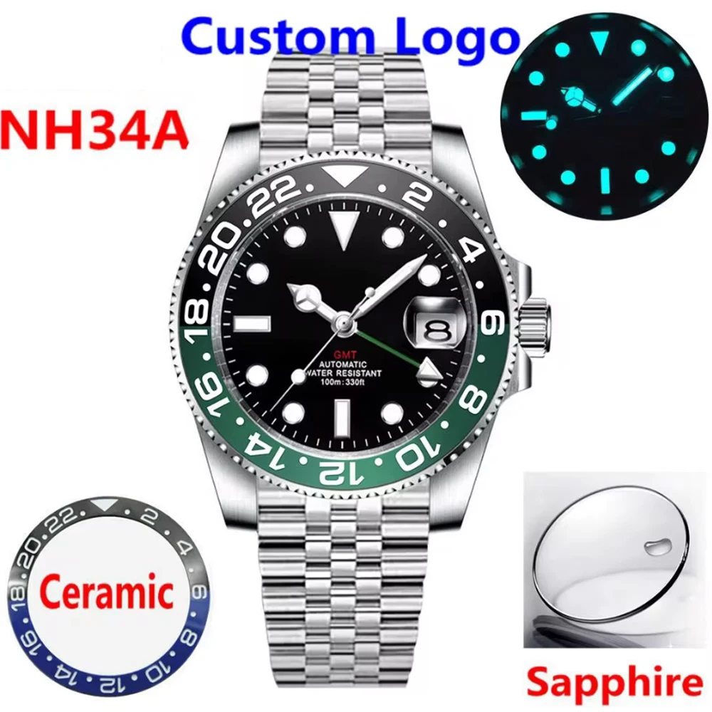 

Custom Logo Luxury NH34 Gmt Watch Corgeut Mechanical Wristwatches Men's Watches Sapphire Glass Jubliee 10Bar Men Reloj Hombre