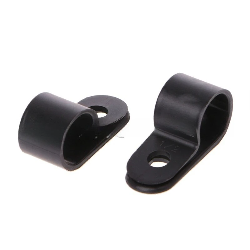 200Pcs Black Nylon R-Type Cable Clips, Snap-in Plastic Wire Fasteners Cable Buckles