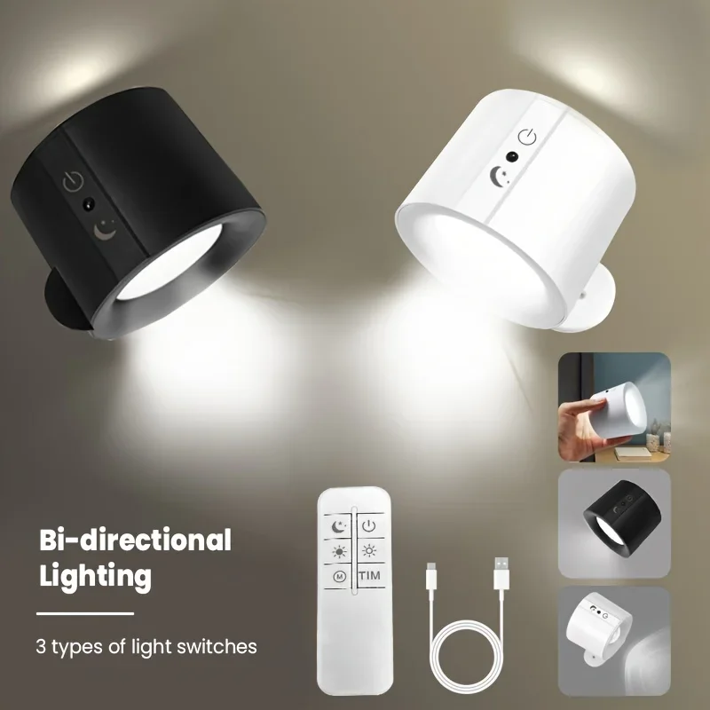 

USB Rechargeable Wall Light 360° Rotatable Magnetic Wall Lamp with Remote Control LED Double Sided Wall Lamp for Bedroom Hallway