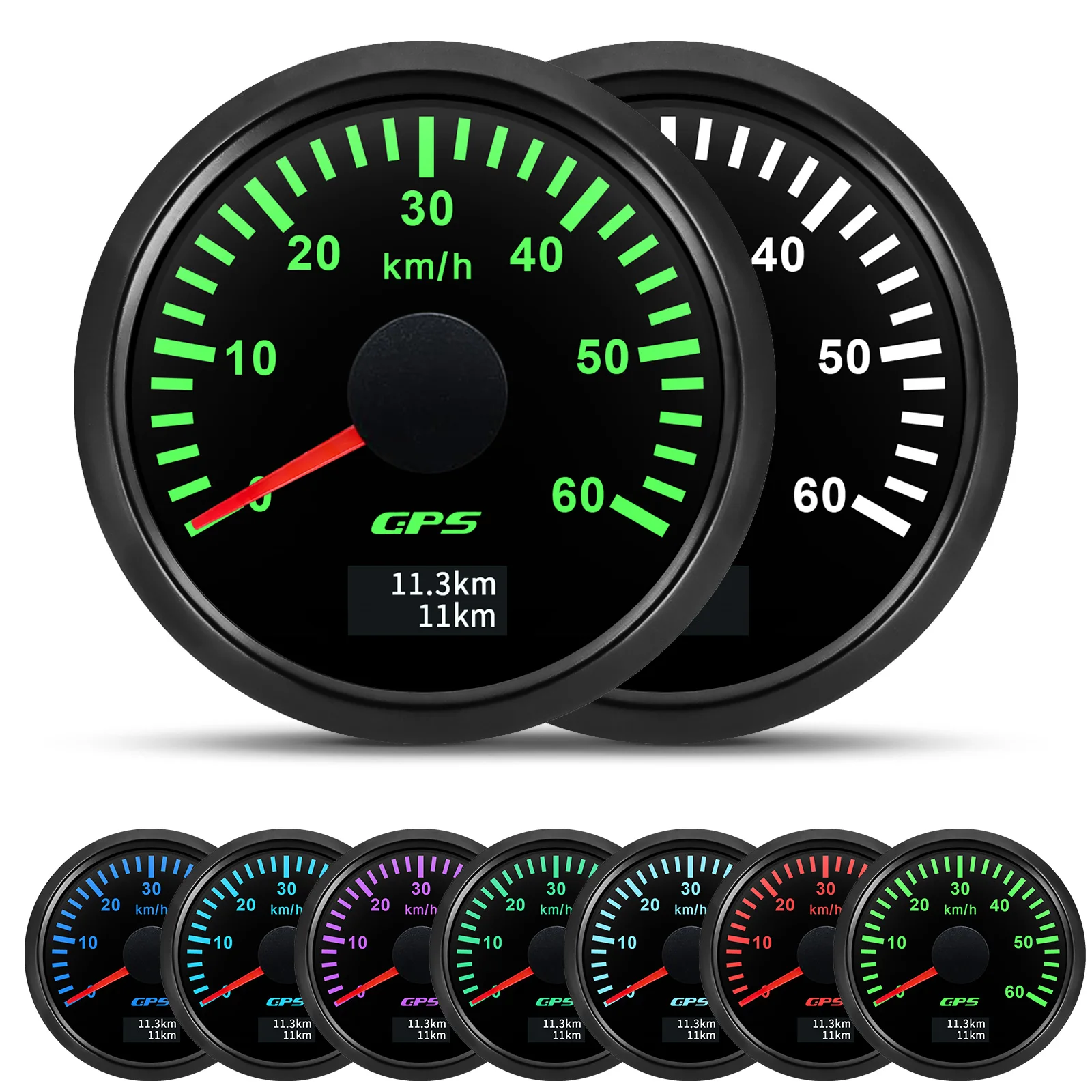 30/60/80/120/200 km/h GPS-Tachometer mit GPS-Antenne für 12 V 24 V Auto Boot Marine wasserdichter Geschwindigkeitsmesser Kilometerzähler 7 Farben LED