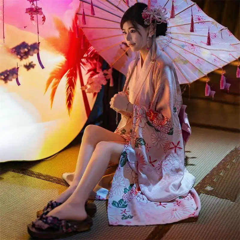 Cute Kawaii kimono Women's Traditional Japanese Clothing Bathrobe Halloween Event Anime Cosplay Costume Vintage Yukata Robe