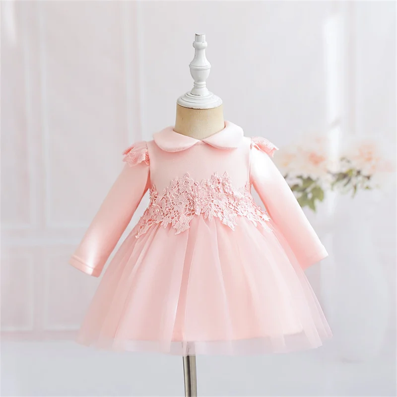 

2024 Baby girl party cotton tulle Dress Baby autumn winter 1 year Birthday pure cotton long sleeve velvet fleece-lined Dress