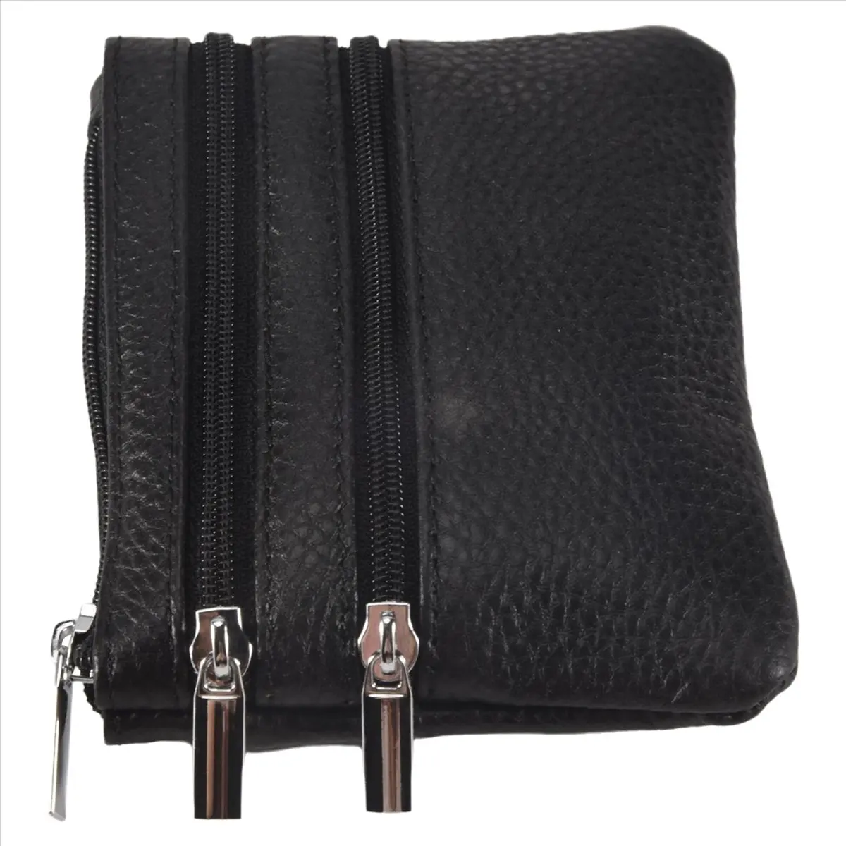 กระเป๋าใส่เหรียญหนัง ABQR พร้อมช่องใส่ของ 4 ช่องและพวงกุญแจสำหรับผู้หญิง สีดำ