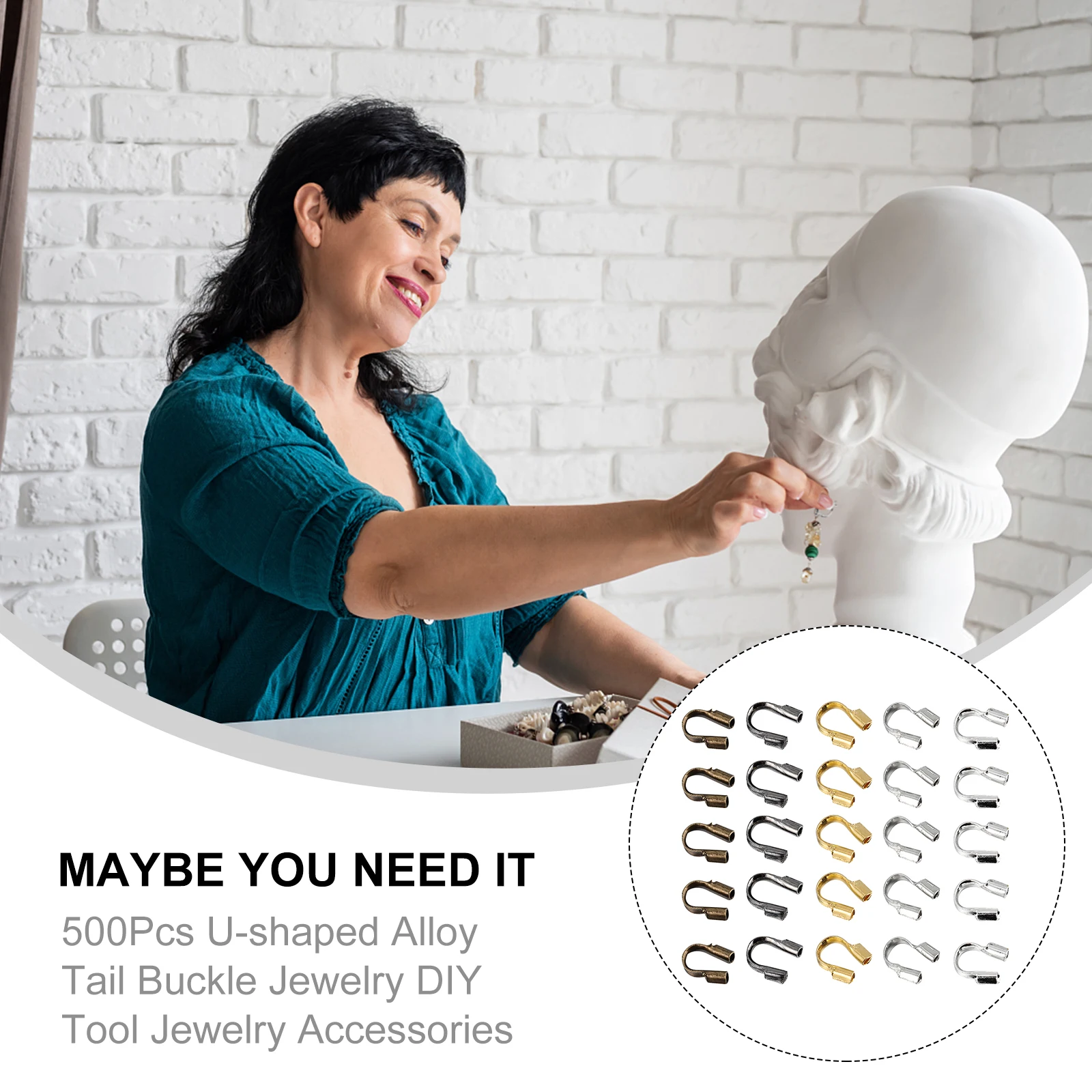 

500 Pcs Clay U-shaped Tail Buckle Jewelry Ends for Bracelets Alloy Buckles Connectors