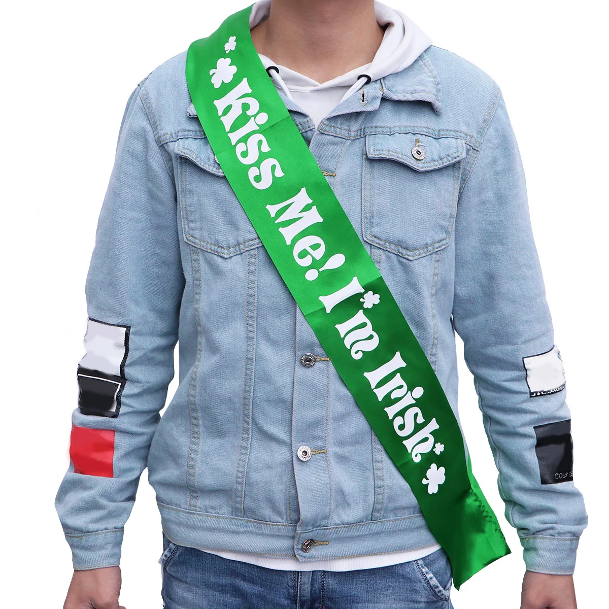 

St Patrick's Day Costume Accessories Set Green Striped Gloves Stockings with Sash for Holiday Party Gathering Photo Shoot