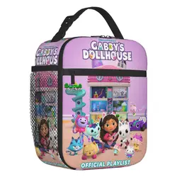 Gabbys Dollhouse Lunch Bags isolados para a escola, escritório, Panda Paws, Gabby Mermaid, Cat, refrigerador térmico à prova de vazamento, Bento Box para mulheres