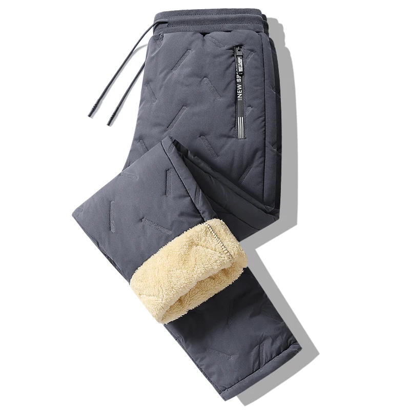 Pleated Fleece Pants Men 7XL Plus Size Outdoor Windproof Padded Trousers Solid Straight Thicken Warm Winter Pants Male