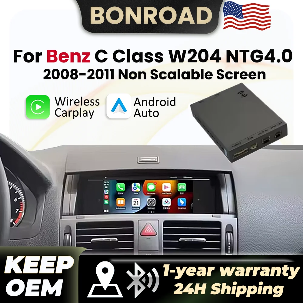 BONROAD Wireless CarPlay Decoder For Mercedes Benz C Class W204 2008 2009 2010 2011 NTG4.0 NTG 4.0 With Android Auto Mirror Link AirPlay BT GPS Navigation Module