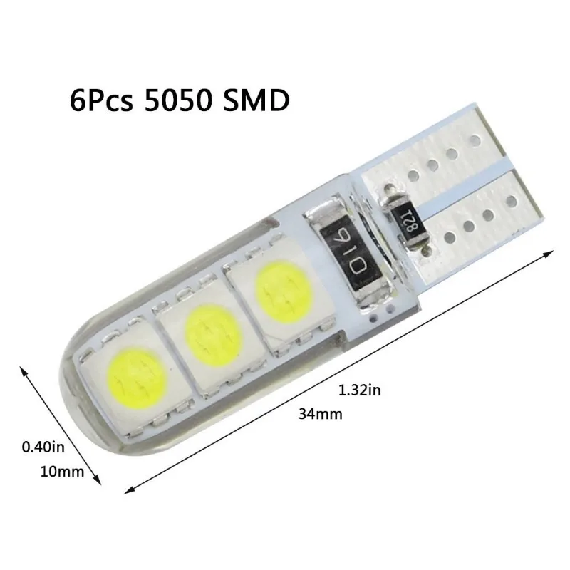 2pcs/10pcs W5W T10 Led Bulbs 168 194 5050 Chips 6SMD Car Interior Dome Reading License Plate Light Signal Lamp 12V