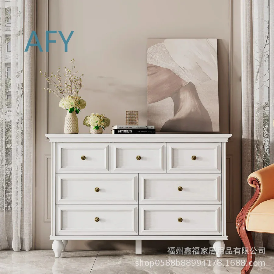 White Wooden Dresser with 7 Drawers for Bedroom Storage Furniture Antique Style Dressing Cabinet Custom Home Decor for Modern