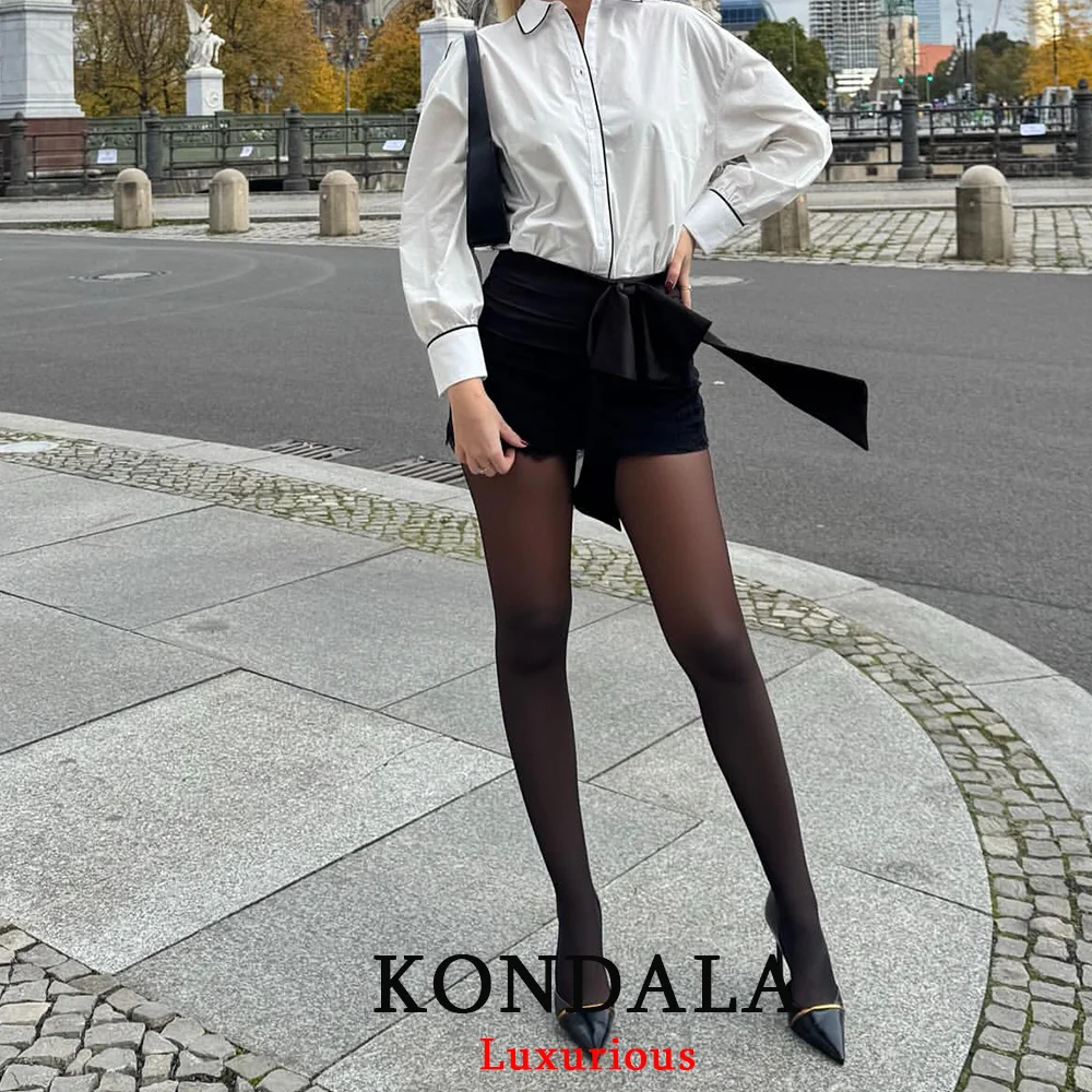 KONDALA セクシーシック ブラック レディース レース ミニスカート レディース フロントボウ シース イブニング クラブ レディース スカート ファッション 2025 パーティー Y2K ガール スカート