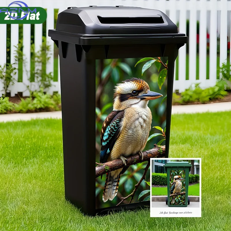 2D Flat Printing 1pc Trash Can Sticker ×inch, Kingfisher Perched Among Green Leaves Design, Self-Adhesive Wall Decal Wallpaper