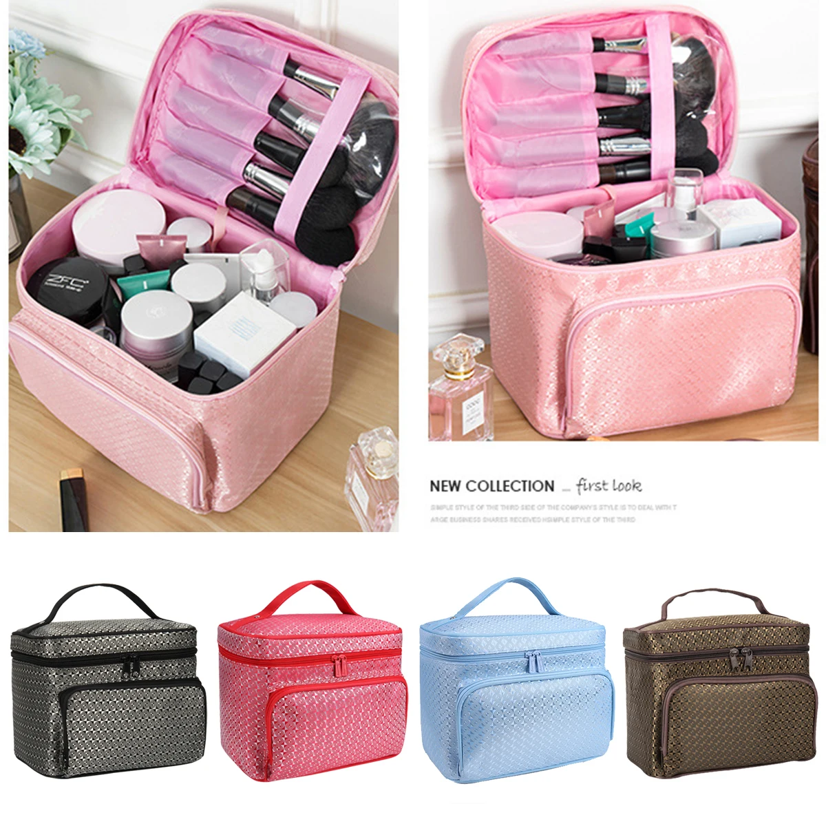 Multifunction Double Portable Cosmetic Case Bag Large Capacity Make Up Case Big Women Organizer Toiletry Beauty Storage Travel