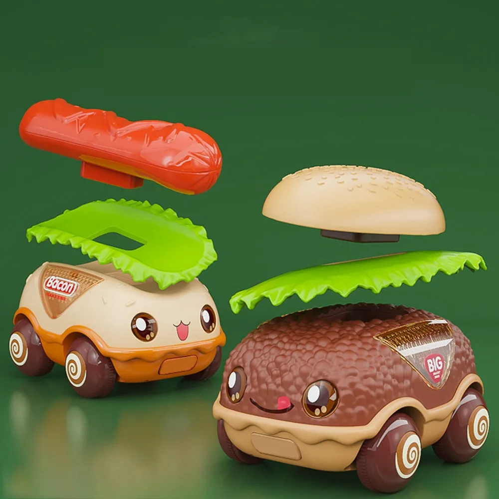 Verzamelbare Puzzel Hamburg Power Car Speelgoed Verlichting Educatie Hotdog Auto Model Simulatie Food Pull Back Auto Speelgoed Kids Cadeau