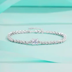 1ct D Color Princess Cut GRA Tennis Moissanite Bracelet For Women 925 Sterling Silver Diamond Jewelry Anniversary Gift Bracelets