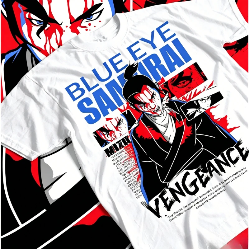 Blue Eye Samurai Anime T-shirt Vintage Washed Y2K Aesthetic Unisex Oversized Short Sleeve Summer Cotton Retro Streetwear Hot