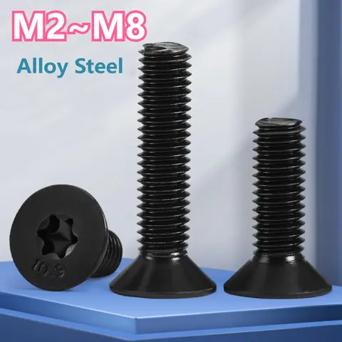 M2 M2.5 M3 M4 M5 M6 M8 블랙 DIN 912 10.9급 6엽 볼트 육각 볼록 톡스 헤드 플랫 카운터싱크 나사 20개