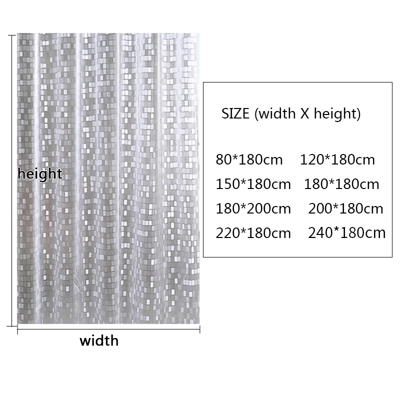 Waterproof Bath Curtain Plastic PVC Shower Curtain Transparent Clear Bathroom Anti Mildew Translucent Bath Curtain With Hooks