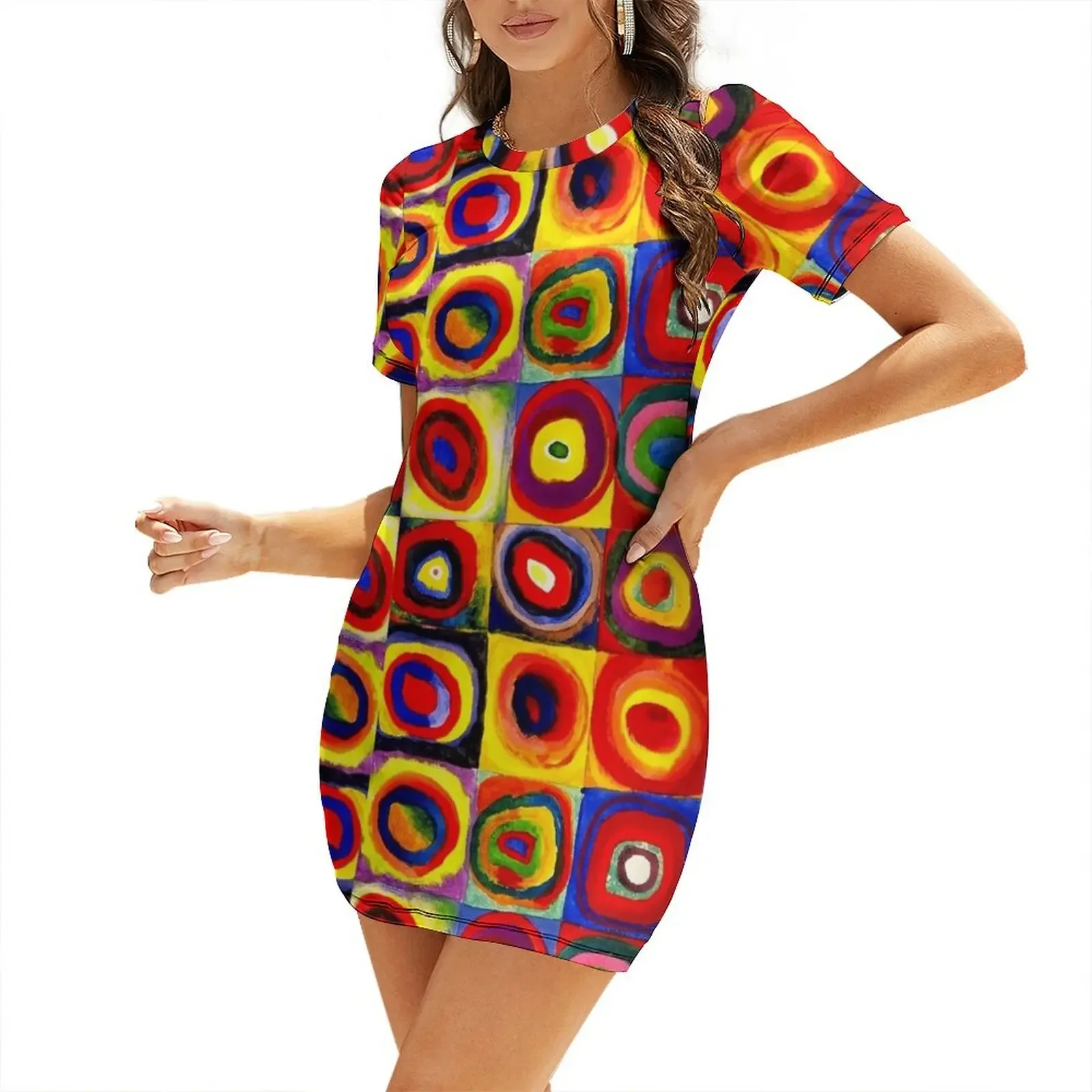 

Kandinsky Modern Squares Circles Colorful Short-Sleeved Dress Womens dresses Dresses gala cocktail dresses Dress
