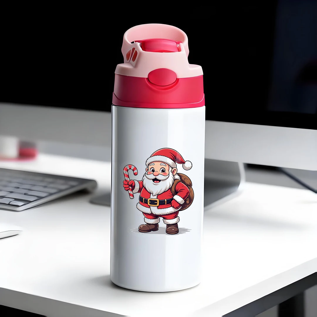 

304 stainless steel thermal cup + cartoon Santa Claus straw cup kids water bottle must-have Christmas gift