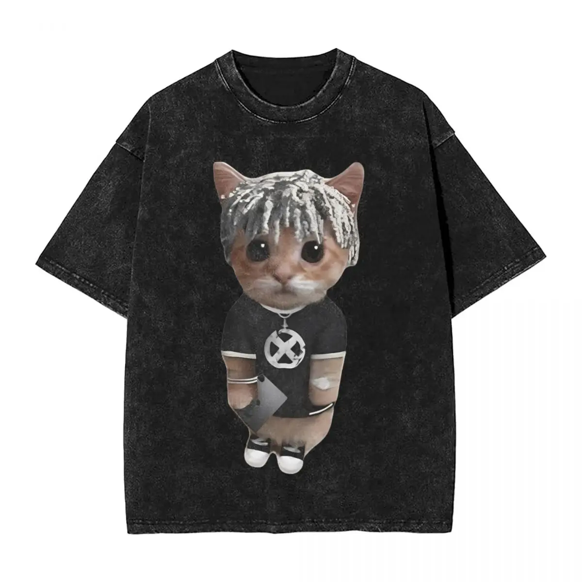 Ken Carson Cat Washed T Shirts Streetwear Hip Hop Fashion T-Shirt Rapper Tee Shirt for Men Women Short Sleeve Harajuku Graphic