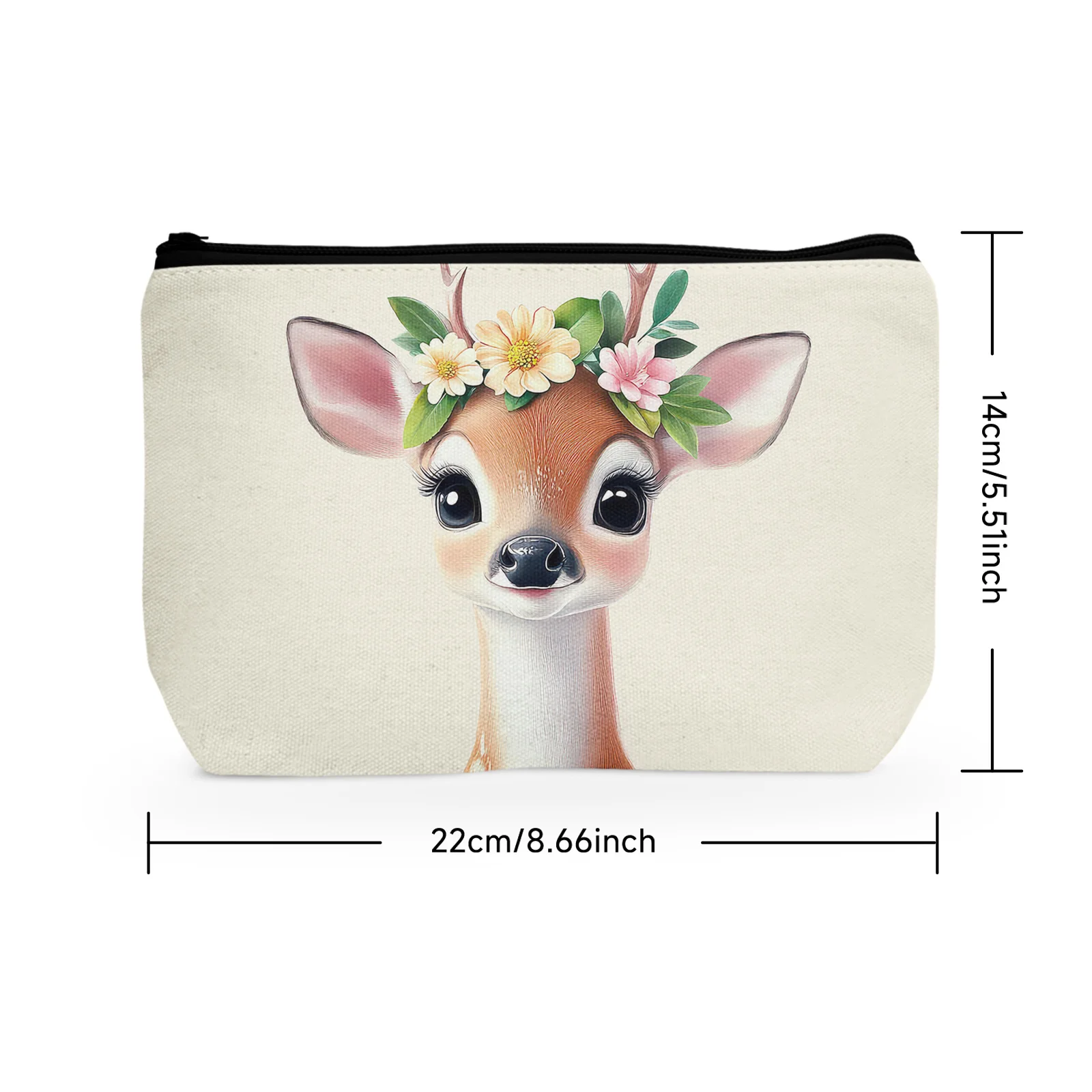 1Pc Floral Deer Cosmetic Bag Cute Dear Themed Animal Makeup Bag For Female Friend Coworker Graduation Birthday Gifts