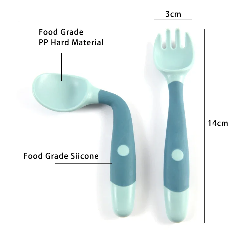 1 pair Silicone Spoon for Baby   Auxiliary Food  Learn To Eat Training Bendable Soft Fork Infant Children Tableware