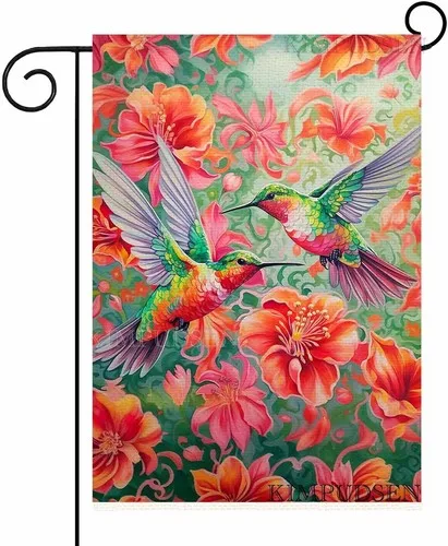 Vibrant Hummingbird Floral Garden Flag Double Sided Spring Summer, 12x18 Inch XXQ