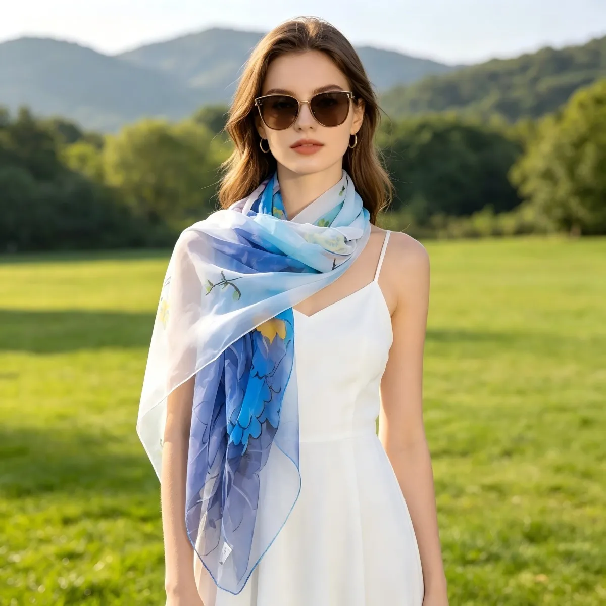 Fashion PeonyFlower Georgette Scarfs for Women Lightweight Long Thin and Soft Sheer Scarfs Shawls Wraps Beach Kerchief Foulard