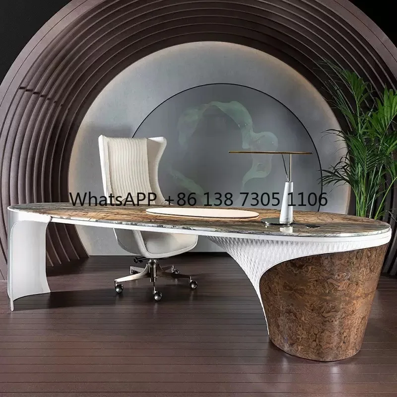 

Italian light luxury desk modern study oval natural luxury stone high-end president's office furniture