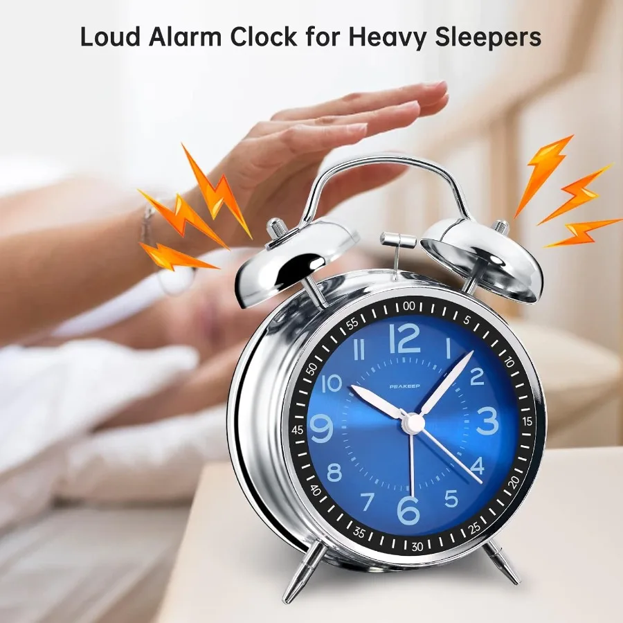 Loud Alarm Clock for Heavy Sleepers Adults Metal 4.5 Inches Twin Bell Battery Operated Alog Alarm Clocks for Bedrooms tion Jewe