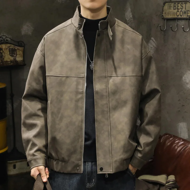 

Американская винтажная новая модная мужская однотонная свободная простая базовая повседневная модная повседневная куртка с воротником-стойкой мужская одежда пальто топ