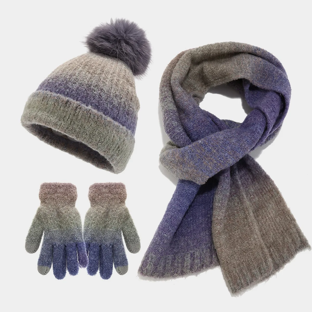 Gorro de invierno para mujer, guantes, conjunto de bufanda larga, 3 uds., gorros de calavera coloridos con tinte anudado, bufandas forradas de lana, gorro de invierno, conjunto de guantes de regalo