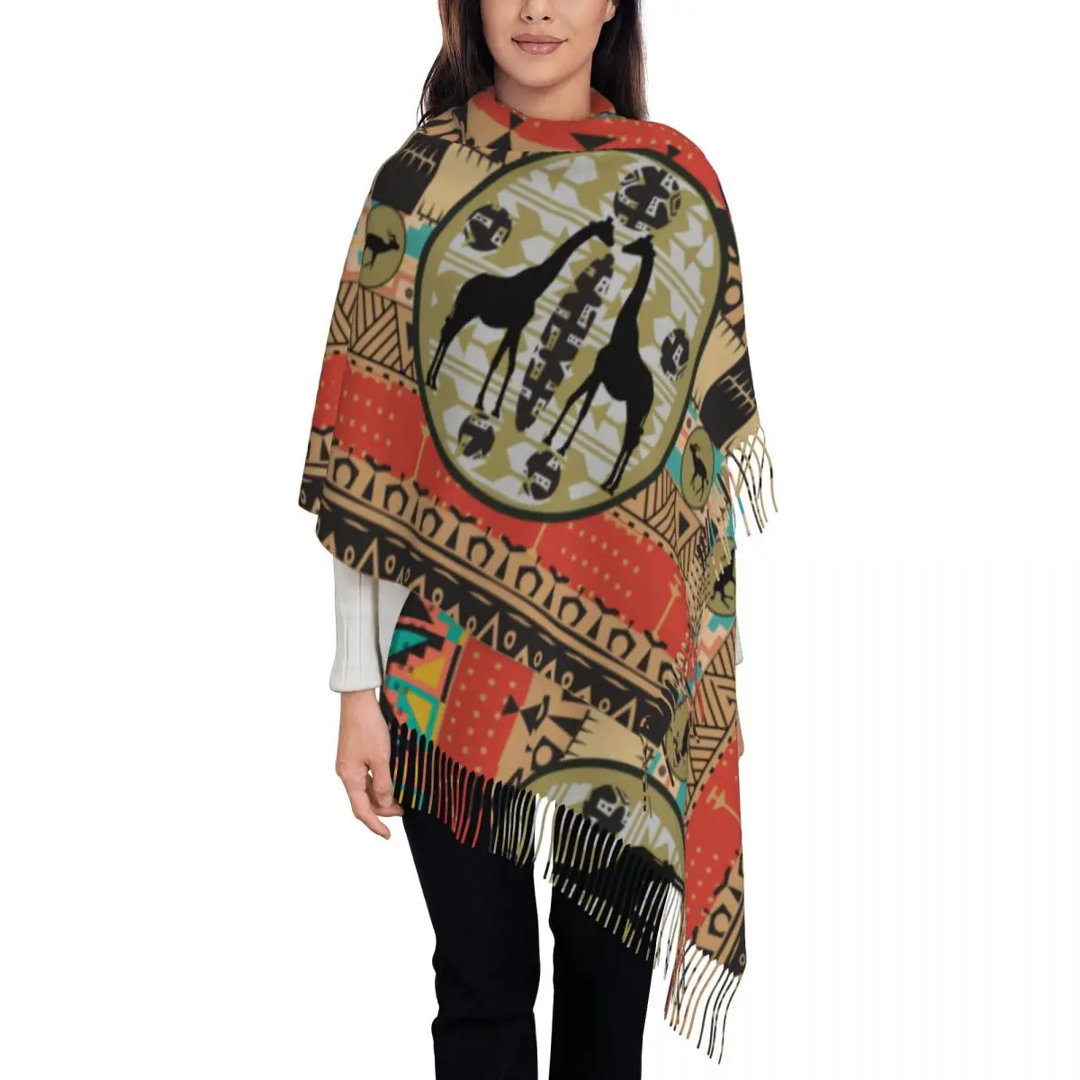 

Personalized Printed African Long Pile Fringe Men Scarf Women'S Anti Chill Scarf