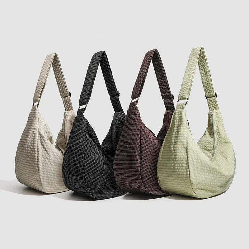 

2025 New Canvas Bag, Fashionable Ins-Style Casual Bag, Korean Version Niche Tote Bag, Waffle Fabric Bag, Lazy Style Shoulder Crossbody Bag