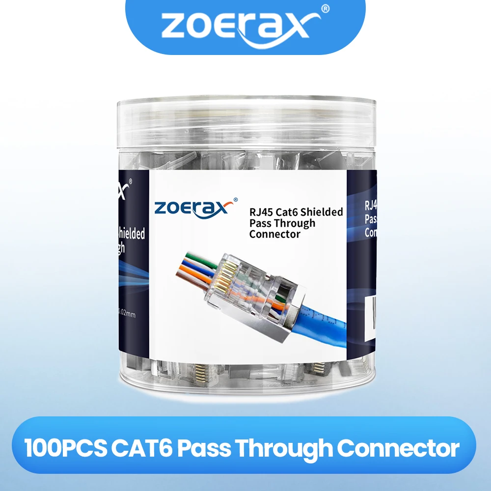 

ZOERAX 100 шт. экранированные RJ45 CAT5 CAT6 проходные разъемы-модульные вилки позолоченные 3-контактные 8P8C Ethernet концы 1,1 мм