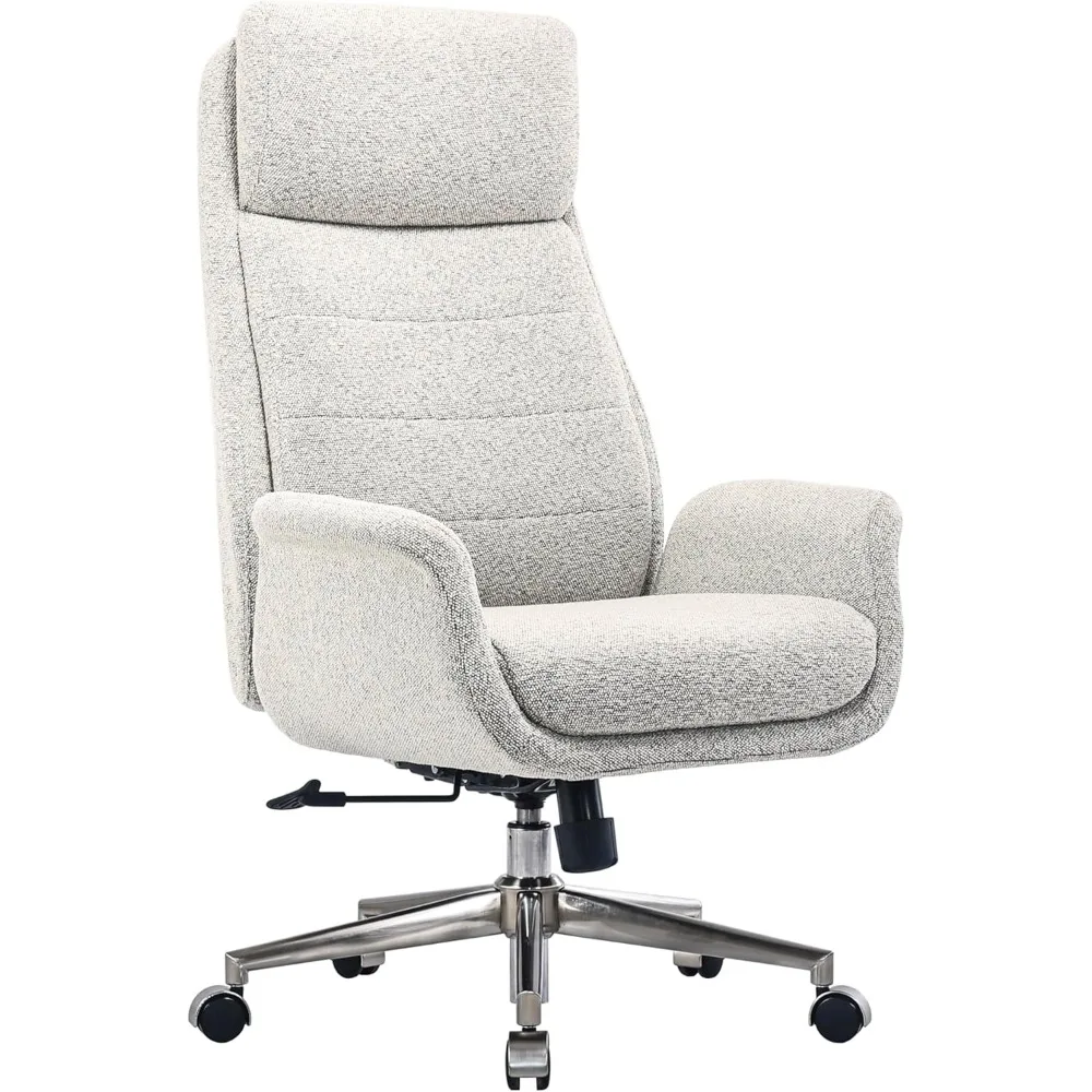 Modern Comfort Pizana Bouclé Fabric High-Back Executive Office Chair - Light Sand & Brushed Nickel | BIFMA Compliant