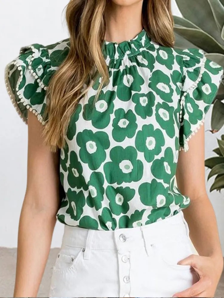 Classic Floral Print Ruffled  Blouse