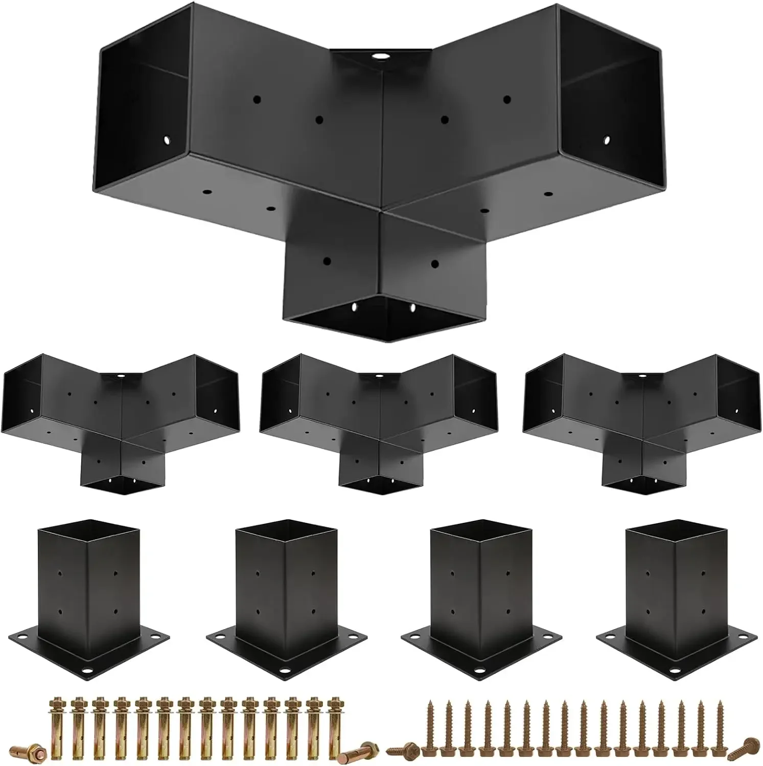 Pergola Brackets, 4 Pack Woodworks Pergola Kit 3-Way Right Angle Corner Bracket with Pergola Post Base for 4x4'' (Actual