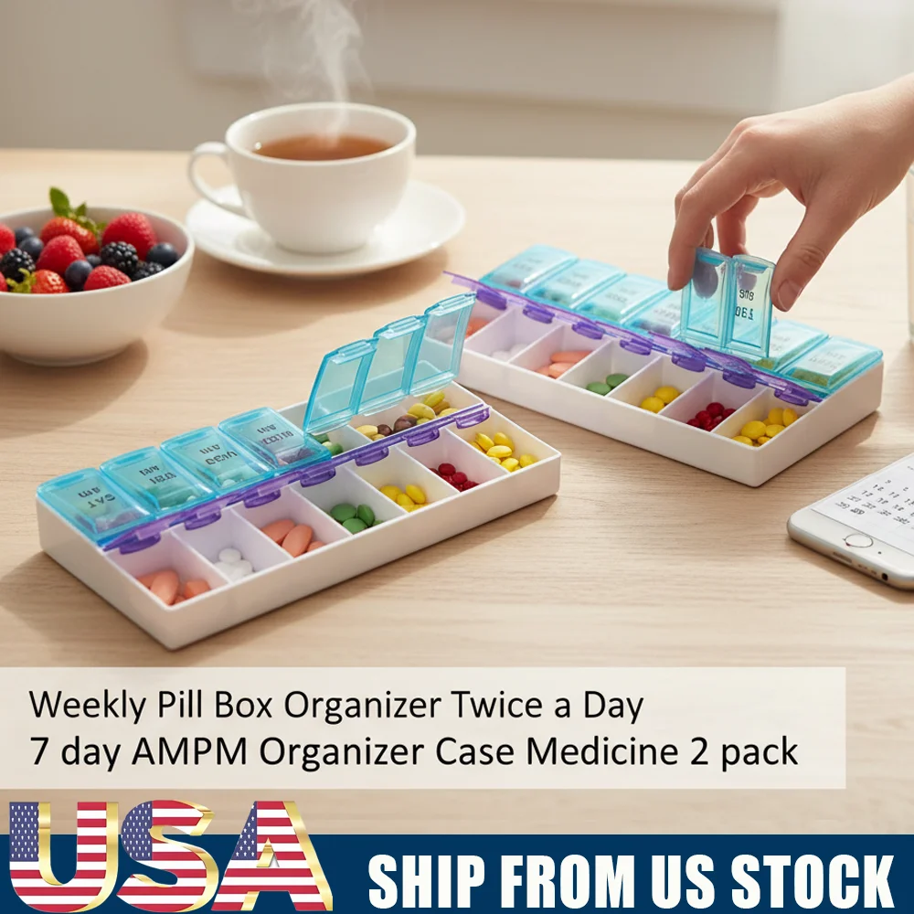 

Weekly 14 Grids 7 Days Pill Box Portable Travel Cases Organizer Tablets Drug Vitamins Medicine Fish Oils Container Storage